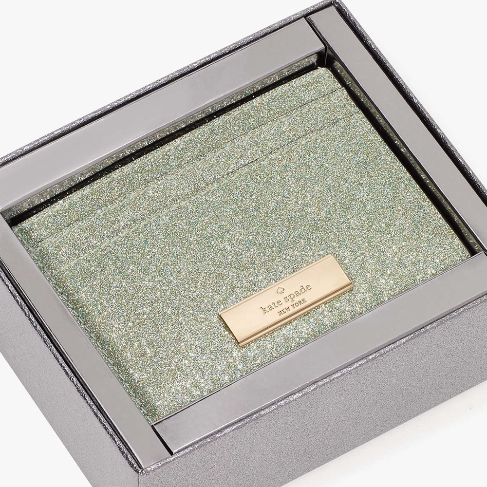 Kate Spade Glitter Card Holder NWT Seawater Sea Green Sparkle w/ the box! Boxed! - Picture 8 of 8